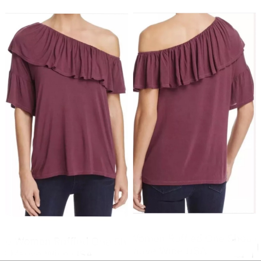 Paige Pax Ruffled One Shoulder Shirt Mauve Wine